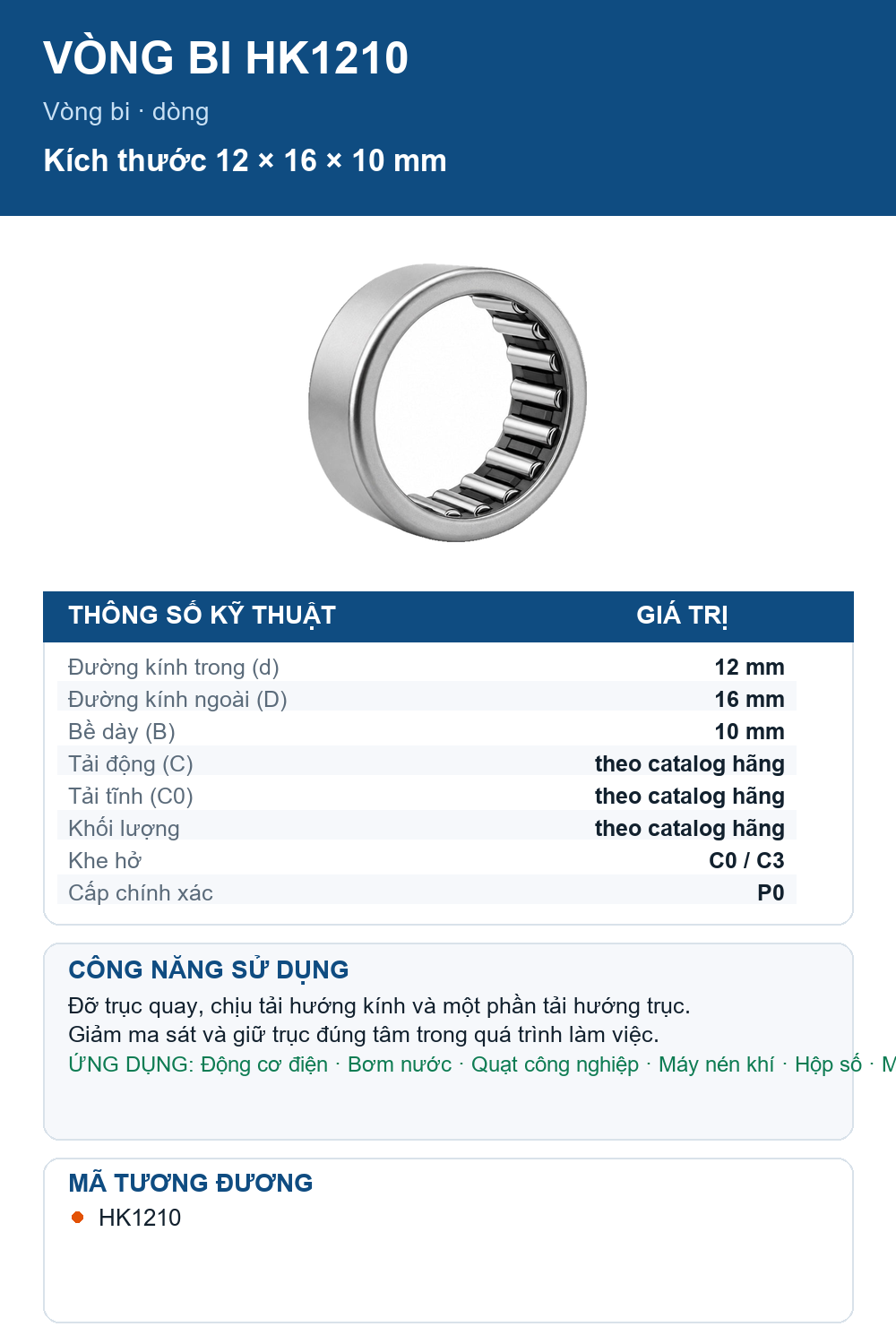 Vòng bi NKE HK1210 12x16x10mm — Ảnh thông số (Pinterest)