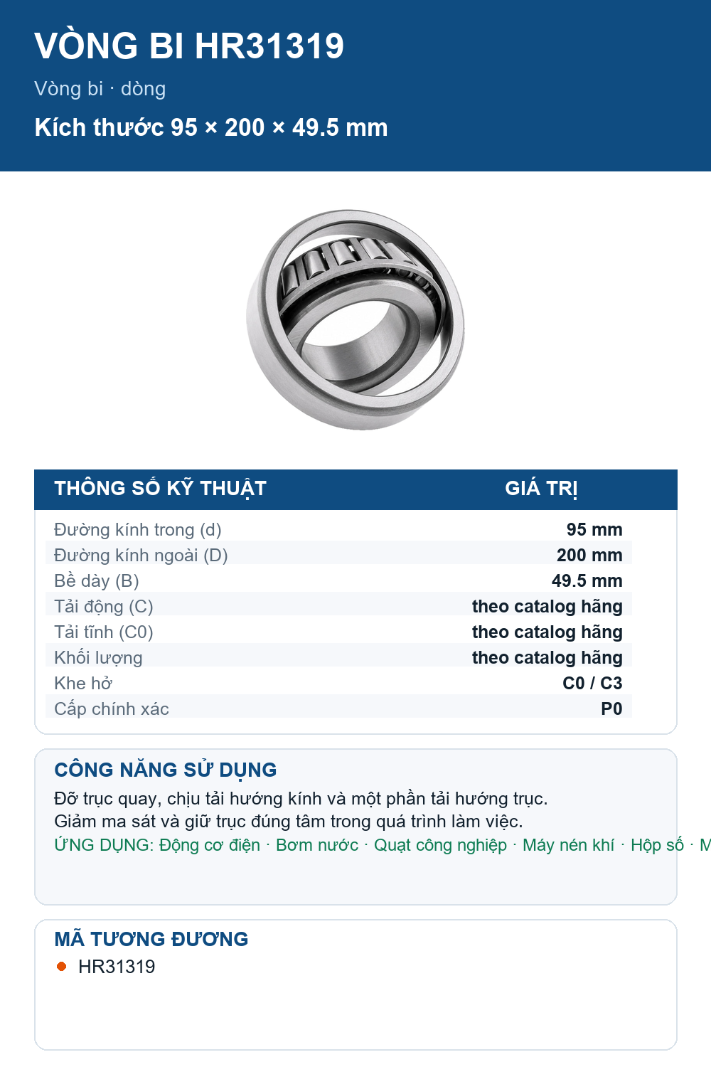 Vòng bi FAG HR31319 95x200x49.5mm — Ảnh thông số (Pinterest)