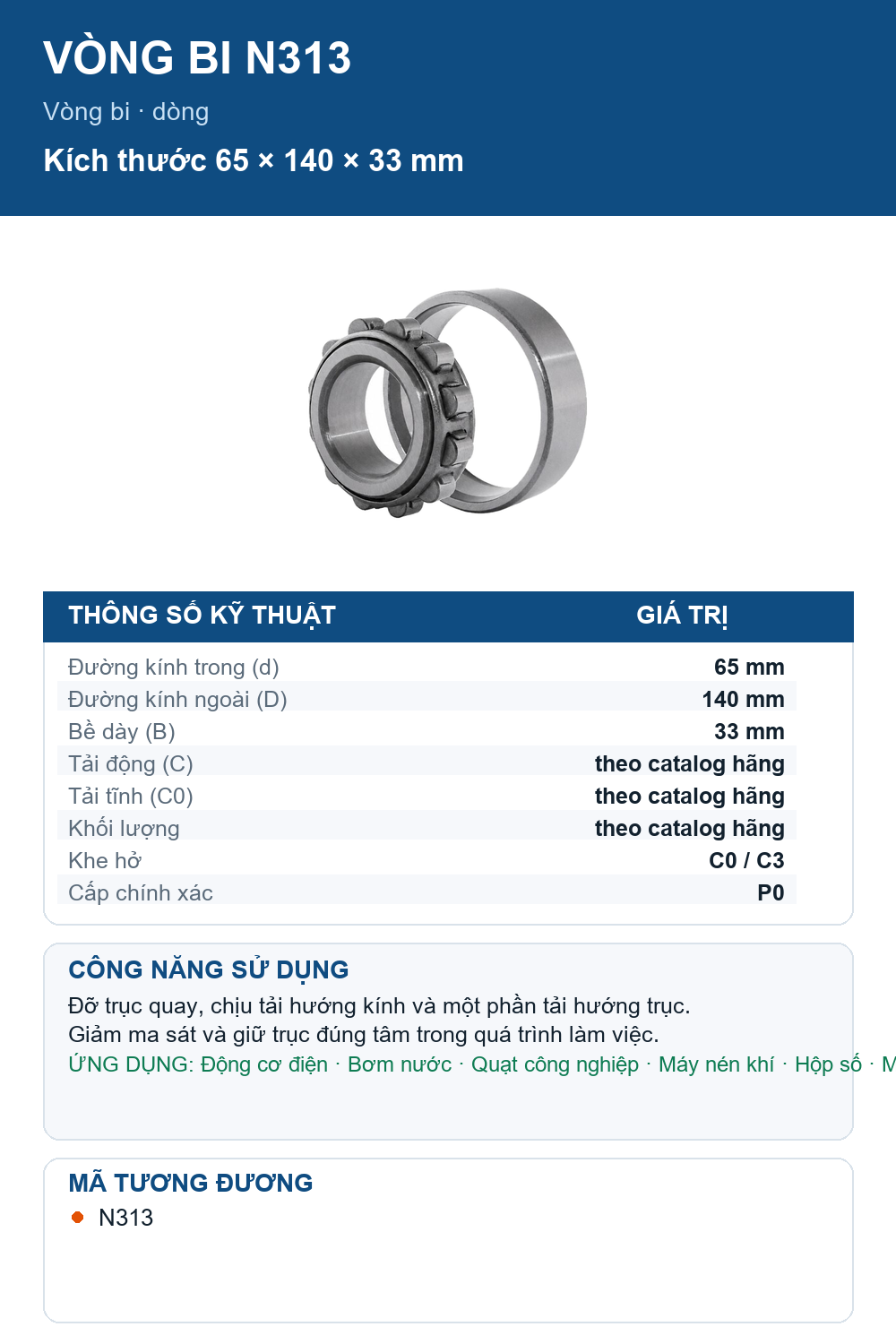 Vòng bi FAG N313 65x140x33mm — Ảnh thông số (Pinterest)