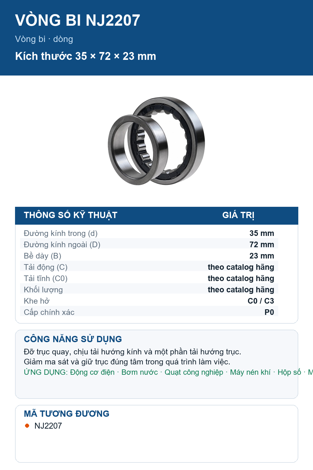 Vòng bi Codex NJ2207 35x72x23mm — Ảnh thông số (Pinterest)