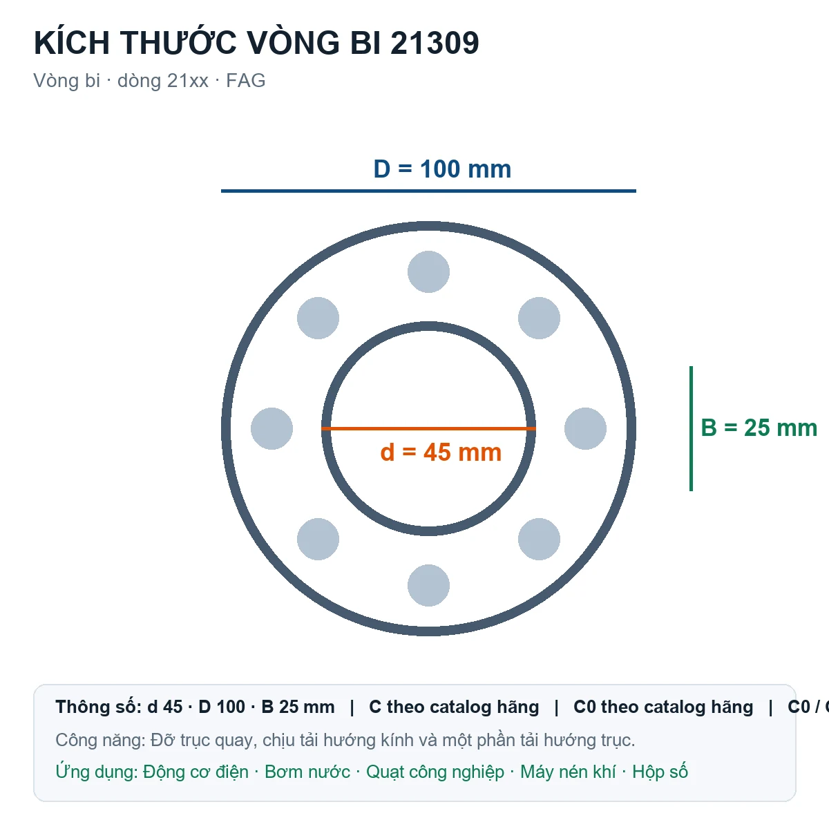 Vòng bi FAG 21309 45x100x25mm — Bản vẽ kích thước (Google Images)