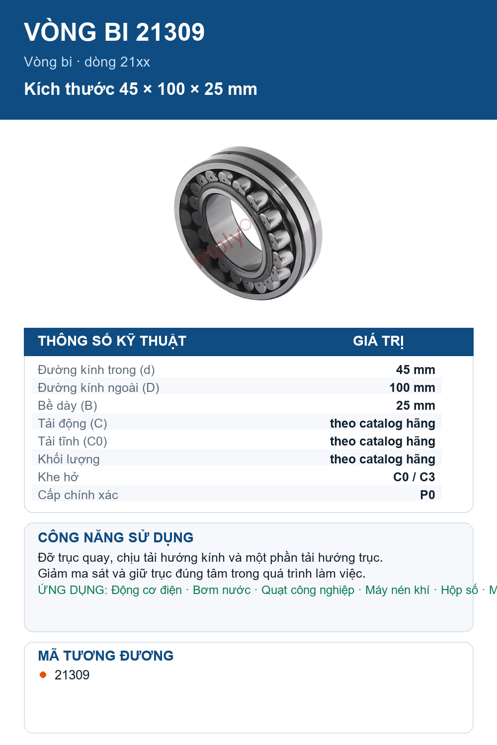 Vòng bi FAG 21309 45x100x25mm — Ảnh thông số (Pinterest)