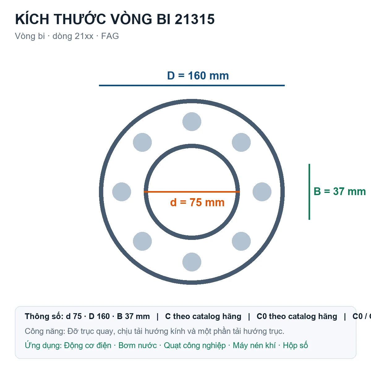 Vòng bi FAG 21315 75x160x37mm — Bản vẽ kích thước (Google Images)