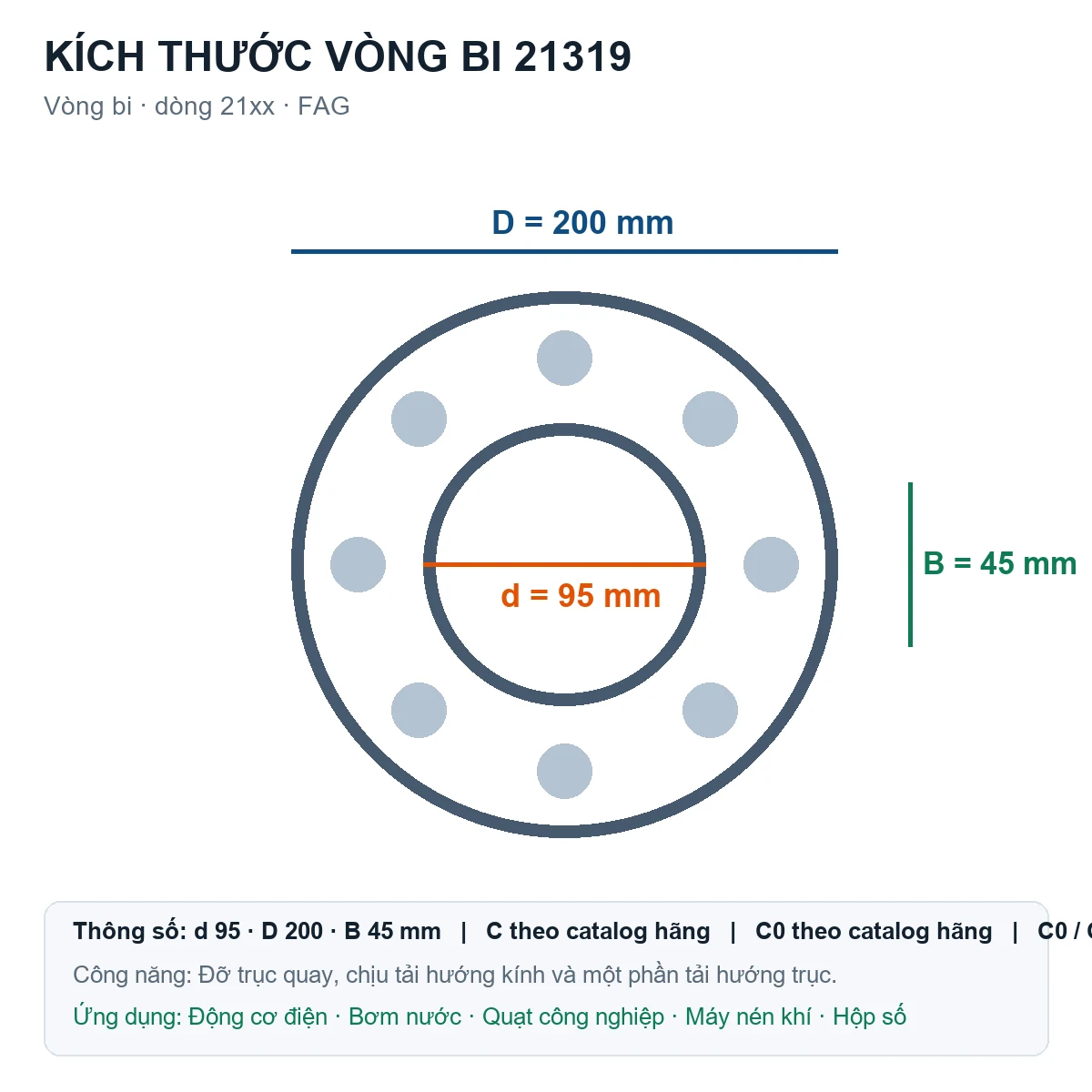 Vòng bi FAG 21319 95x200x45mm — Bản vẽ kích thước (Google Images)