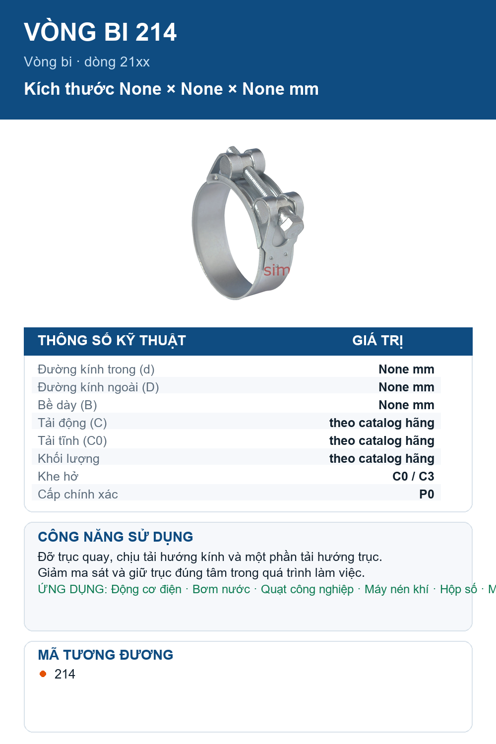 Vòng bi Jubilee 214 — Ảnh thông số (Pinterest)
