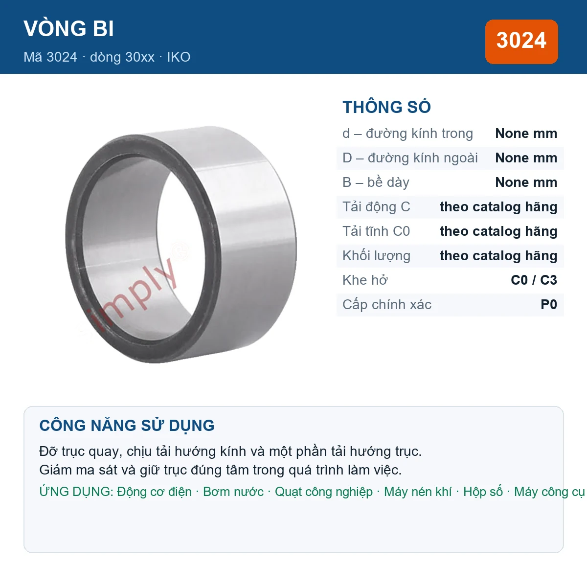 Vòng bi IKO 3024 — kích thước mm
