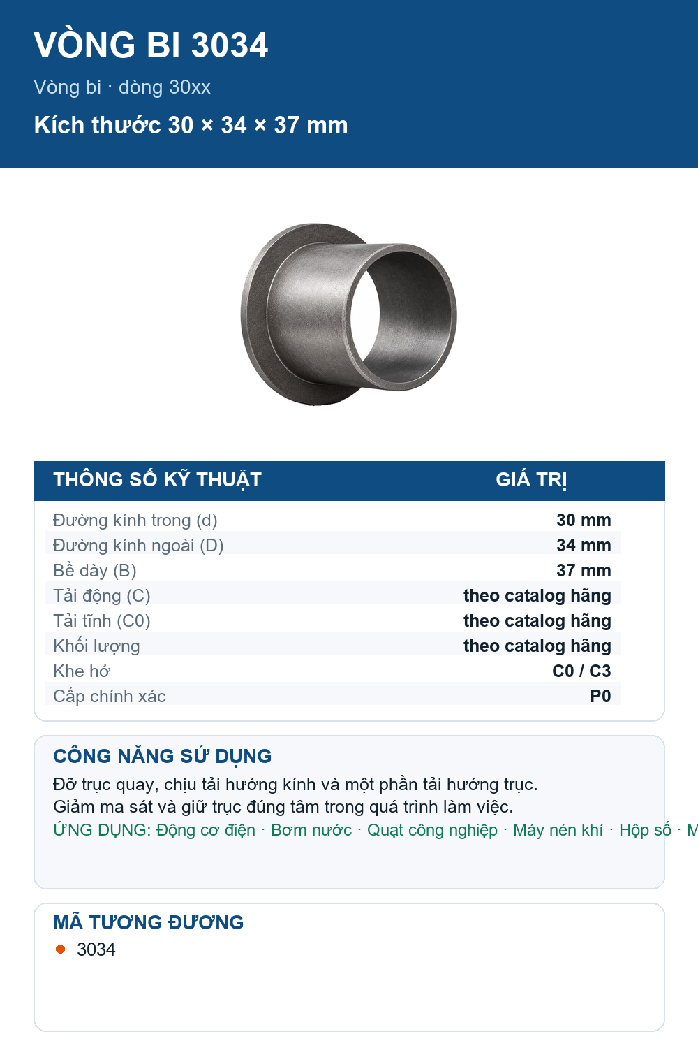 Vòng bi Igus 3034 30x34x37mm — Ảnh thông số (Pinterest)