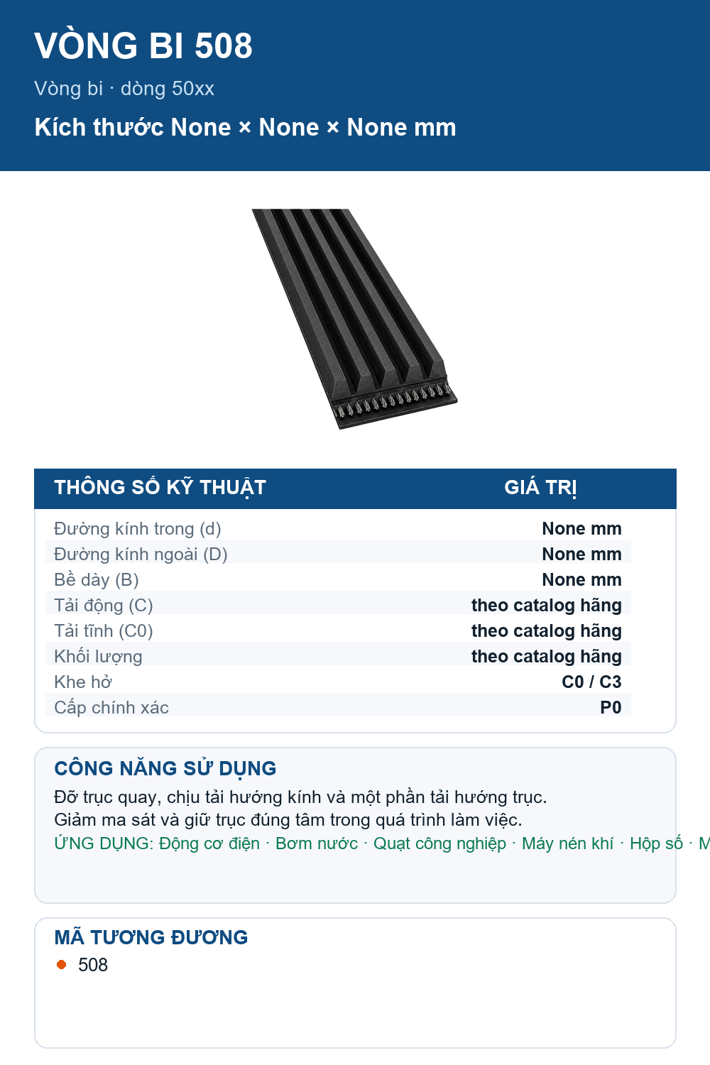 Vòng bi Major Brand 508 — Ảnh thông số (Pinterest)