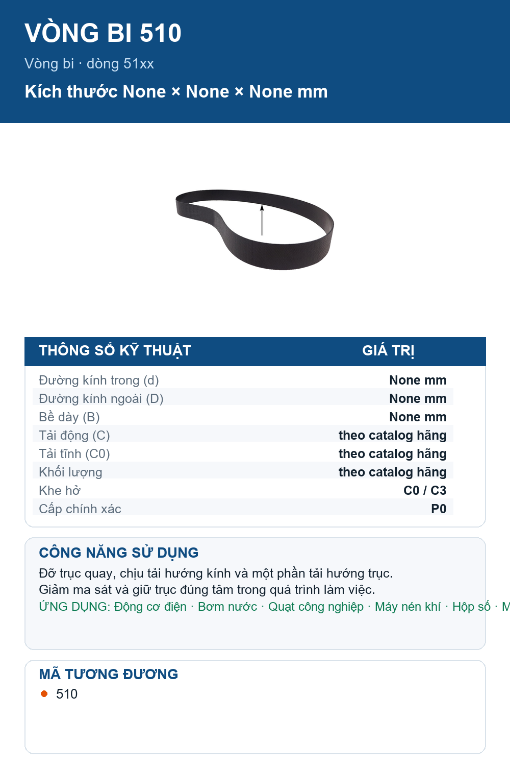 Vòng bi Major Brand 510 — Ảnh thông số (Pinterest)