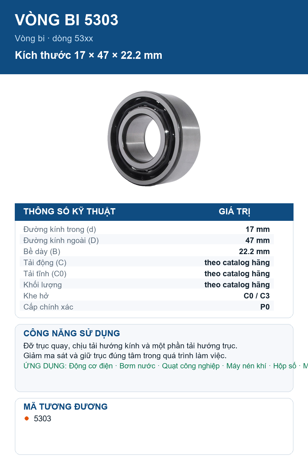 Vòng bi KSM 5303 17x47x22.2mm — Ảnh thông số (Pinterest)