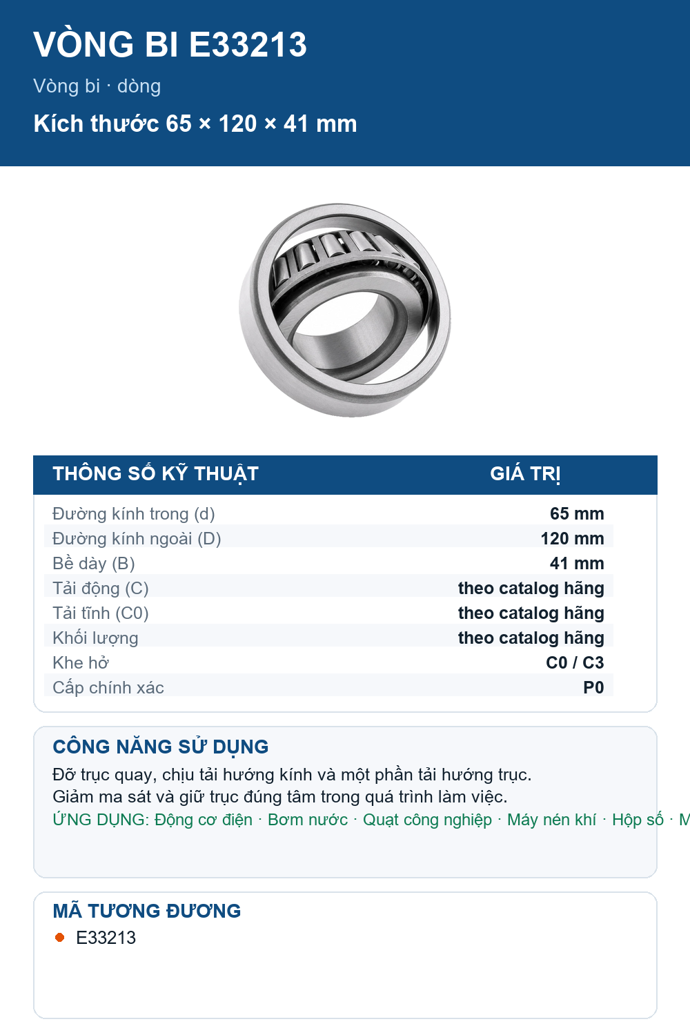 Vòng bi FAG E33213 65x120x41mm — Ảnh thông số (Pinterest)