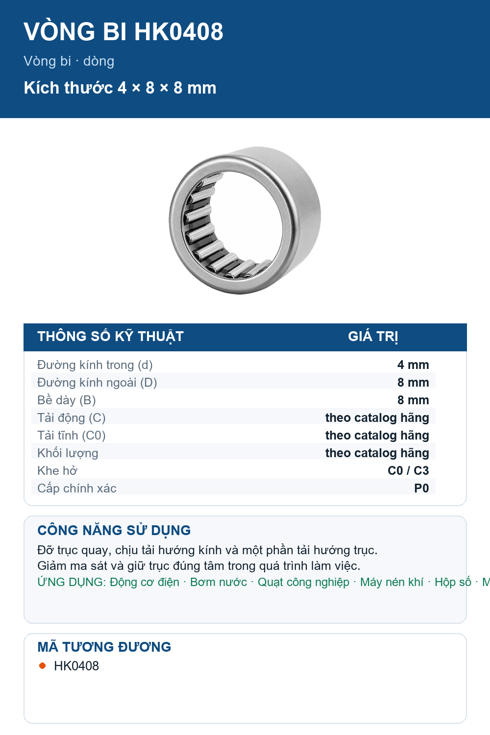 Vòng bi NTN HK0408 4x8x8mm — Ảnh thông số (Pinterest)