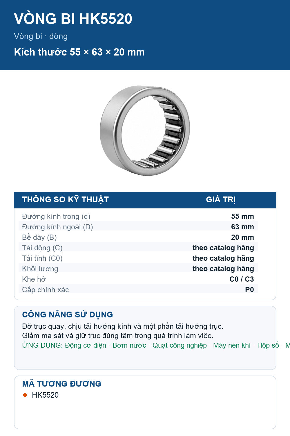 Vòng bi INA HK5520 55x63x20mm — Ảnh thông số (Pinterest)