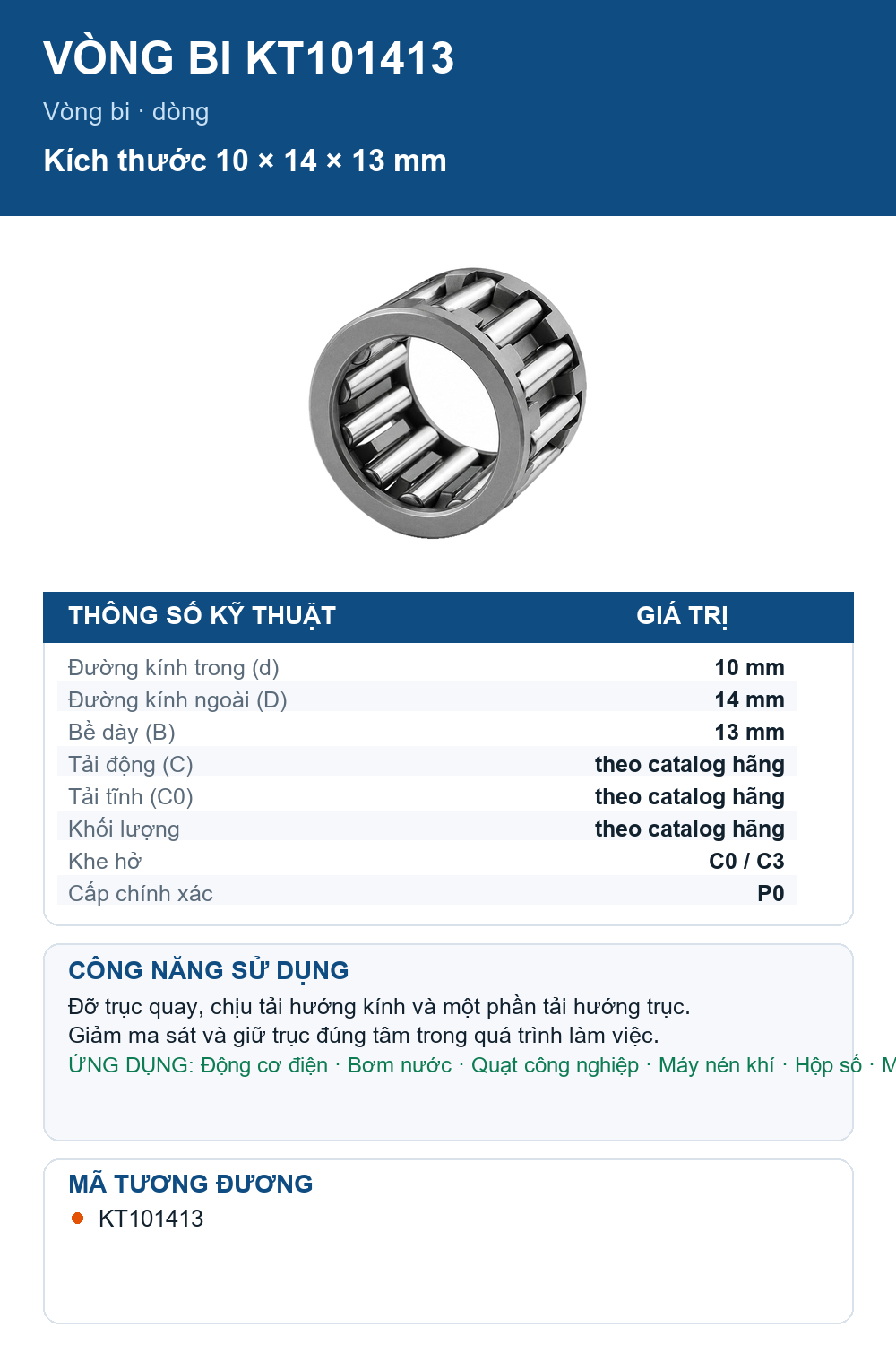 Vòng bi IKO KT101413 10x14x13mm — Ảnh thông số (Pinterest)