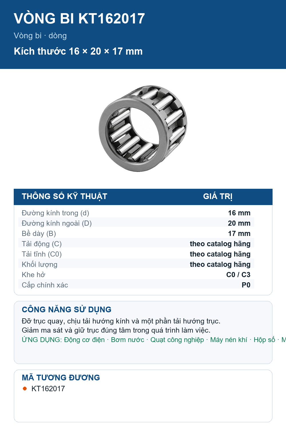 Vòng bi IKO KT162017 16x20x17mm — Ảnh thông số (Pinterest)