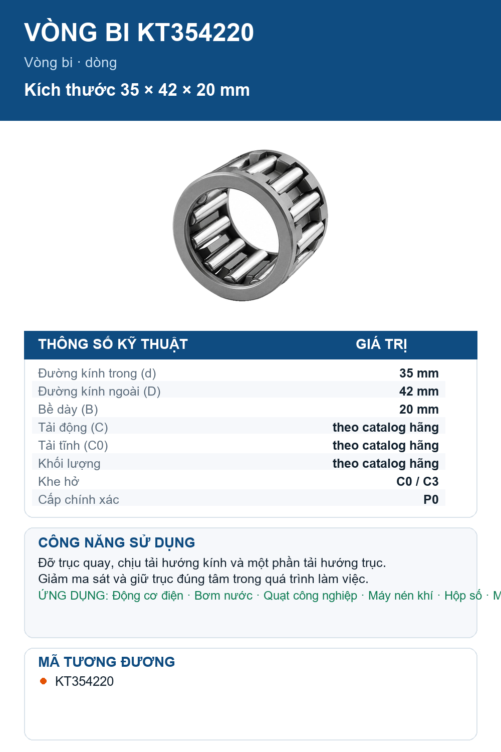 Vòng bi IKO KT354220 35x42x20mm — Ảnh thông số (Pinterest)