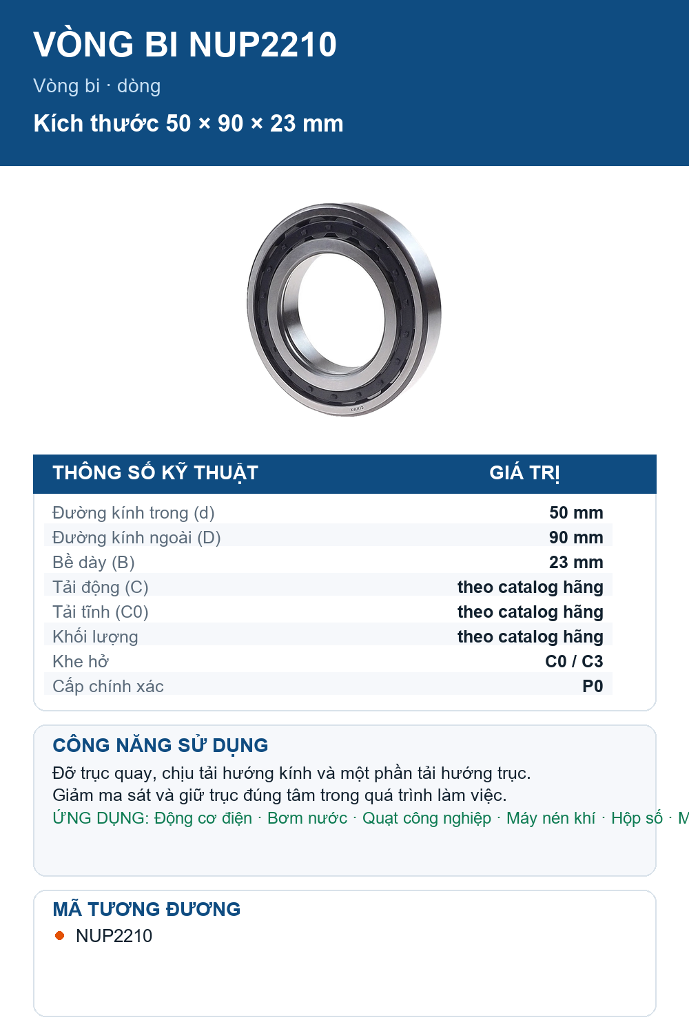 Vòng bi Codex NUP2210 50x90x23mm — Ảnh thông số (Pinterest)