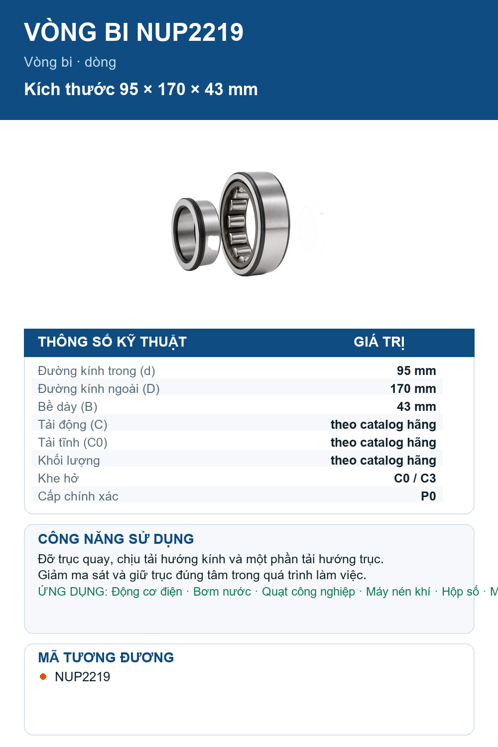 Vòng bi FAG NUP2219 95x170x43mm — Ảnh thông số (Pinterest)