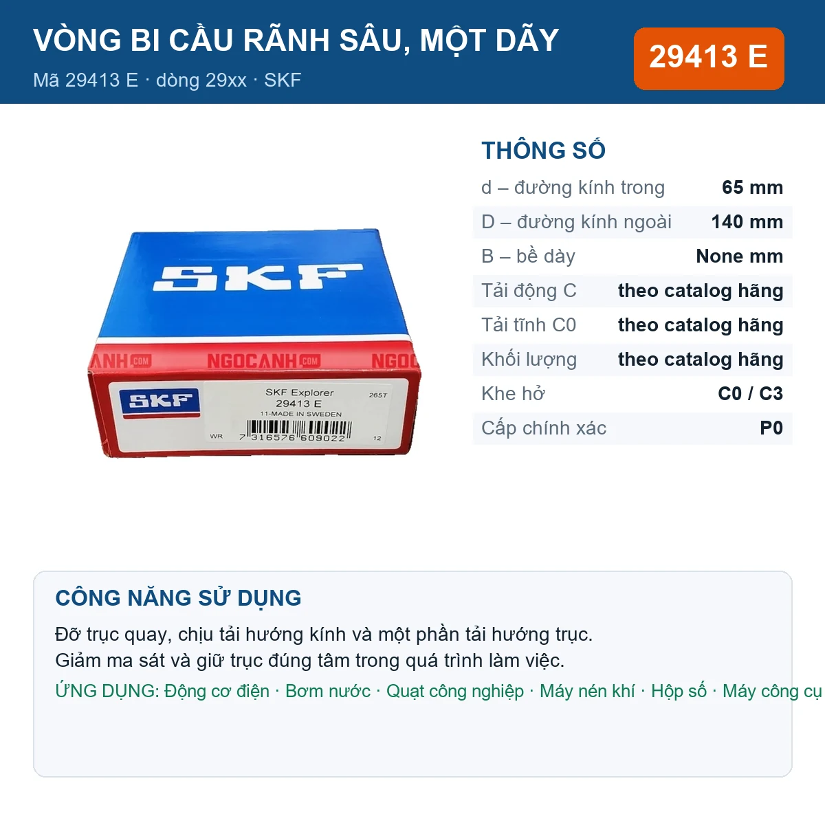 Vòng bi SKF 29413 E — kích thước 65x140mm