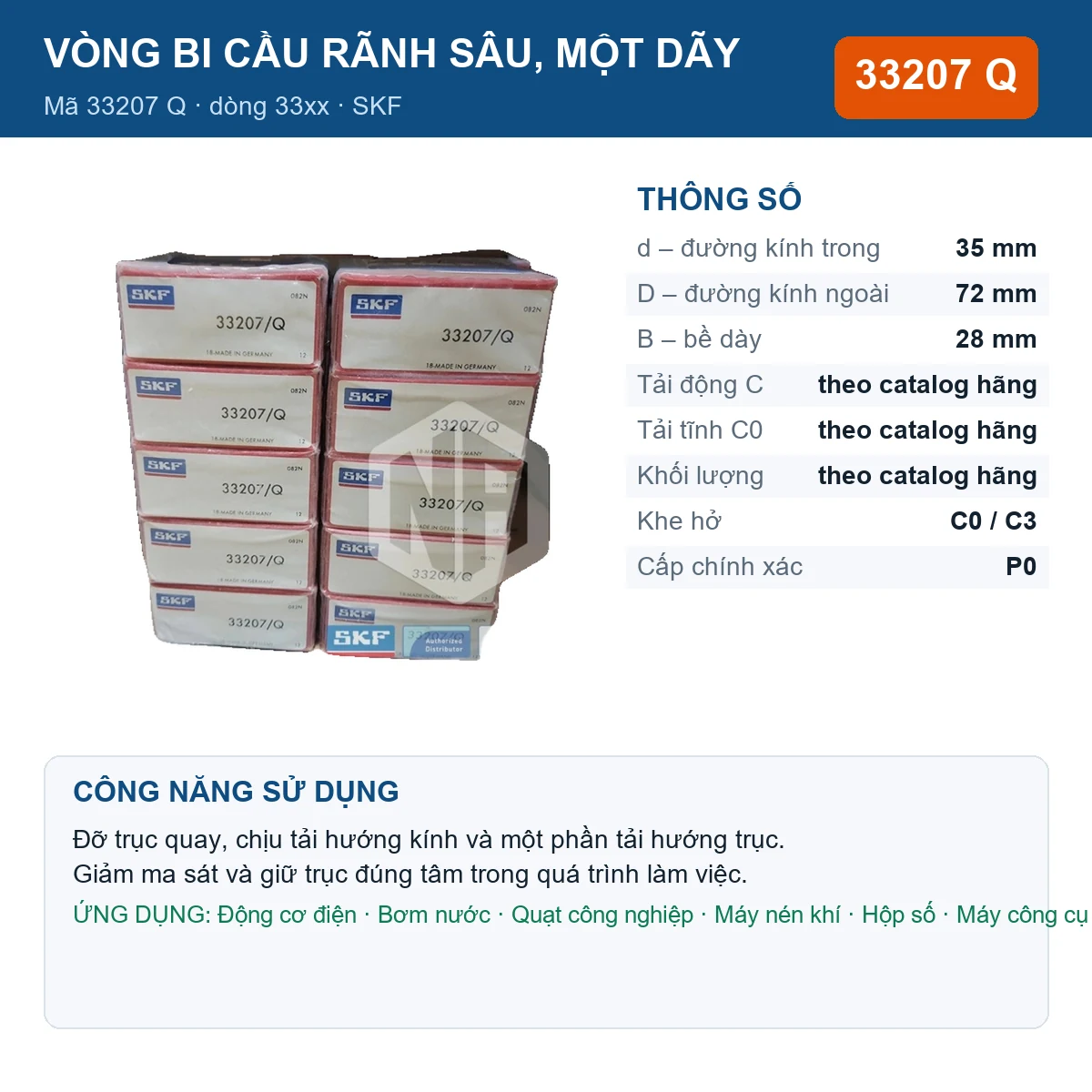 Vòng bi SKF 33207 Q — kích thước 35x72x28mm