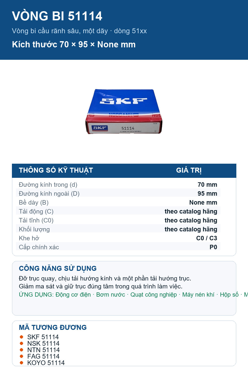 Vòng bi SKF 51114 70x95mm — Ảnh thông số (Pinterest)