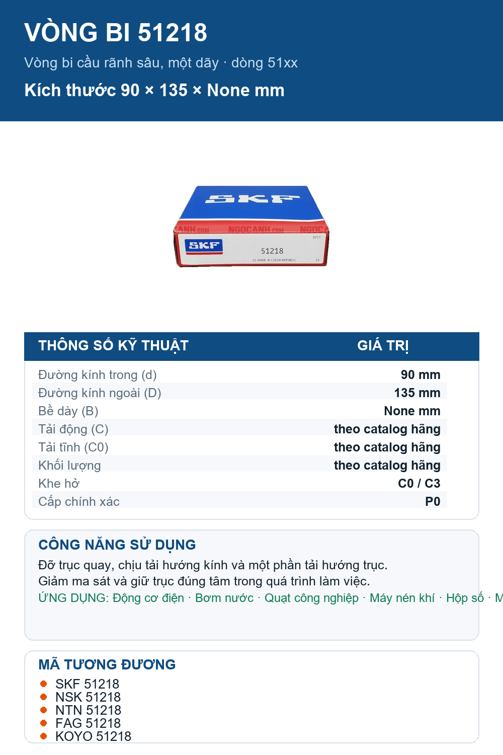 Vòng bi SKF 51218 90x135mm — Ảnh thông số (Pinterest)