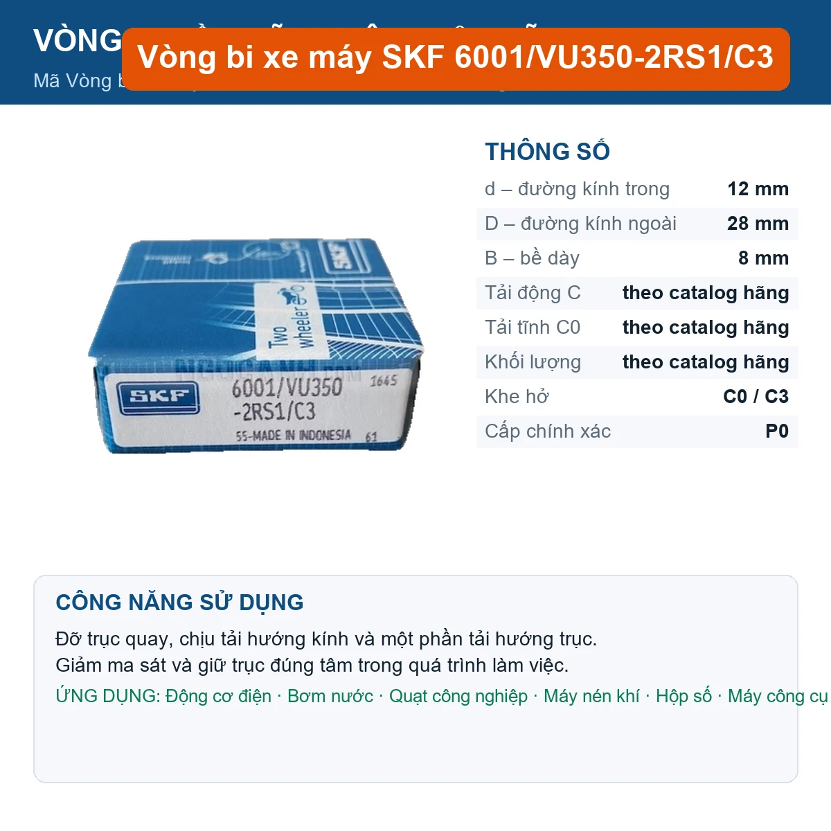 Vòng bi 6001/VU350-2RS1/C3