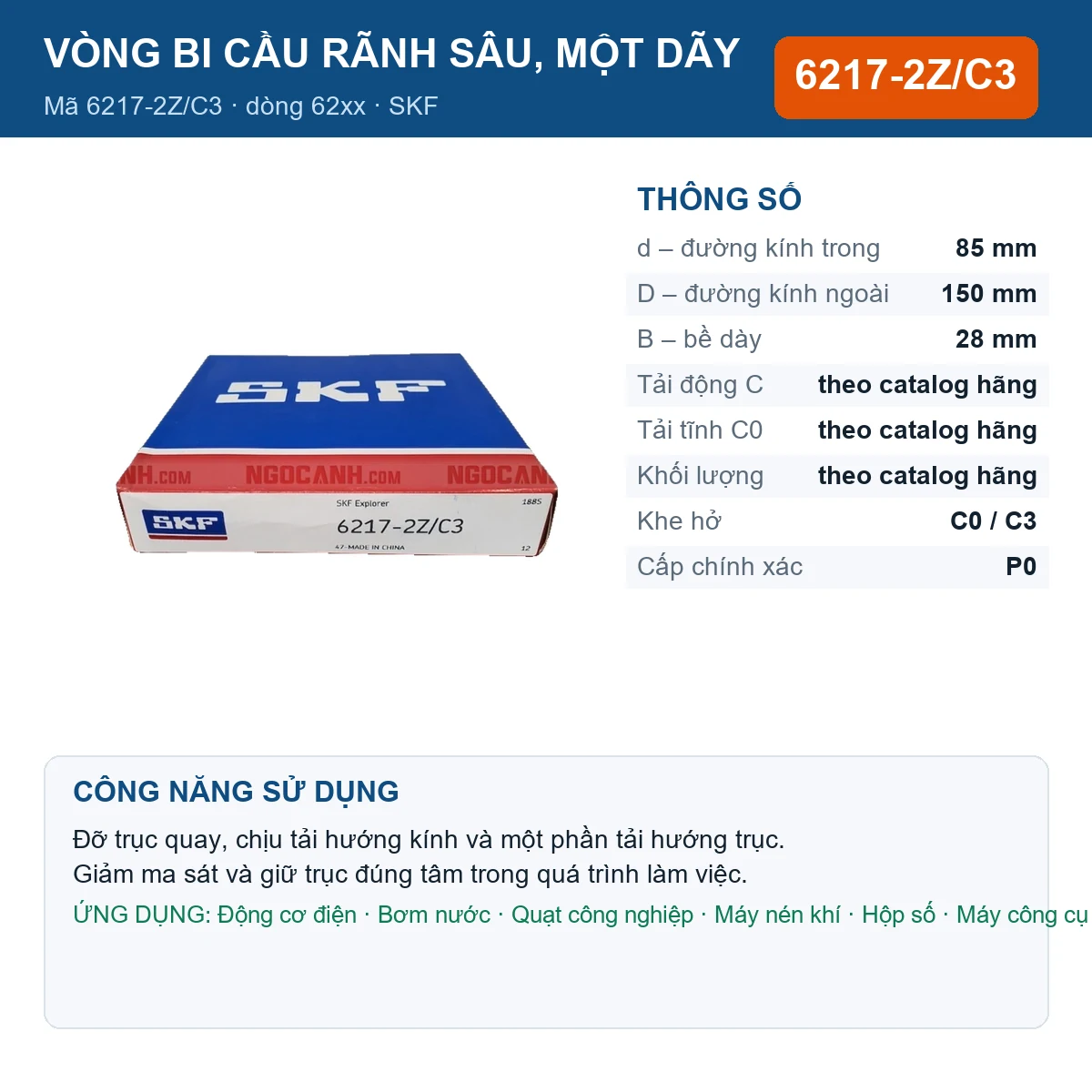 Vòng bi 6217-2Z/C3