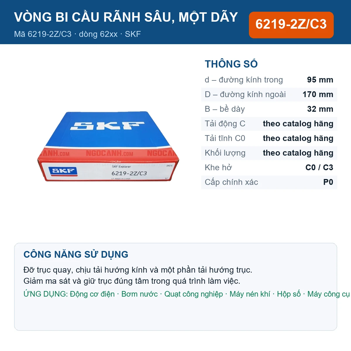 Vòng bi 6219-2Z/C3