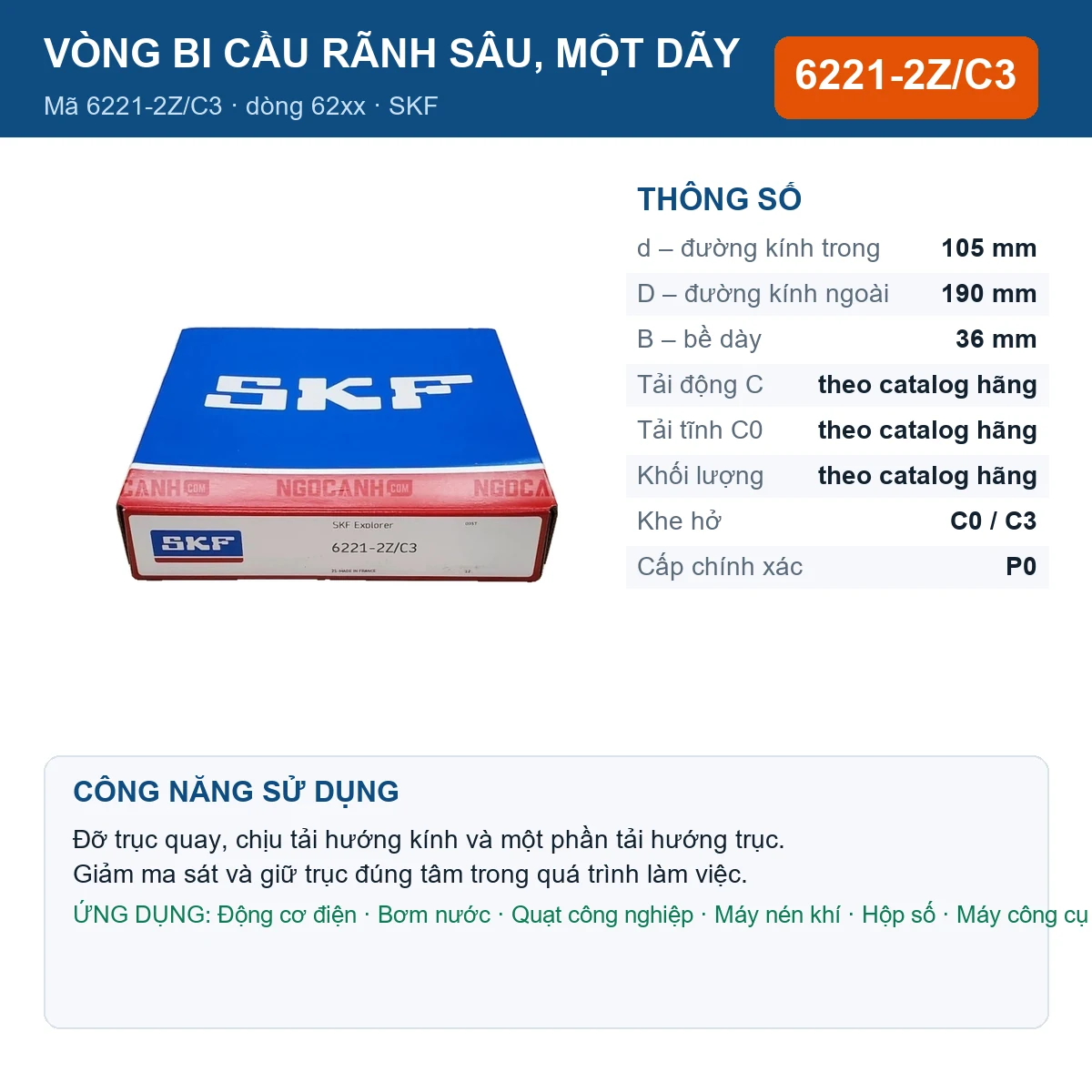 Vòng bi 6221-2Z/C3
