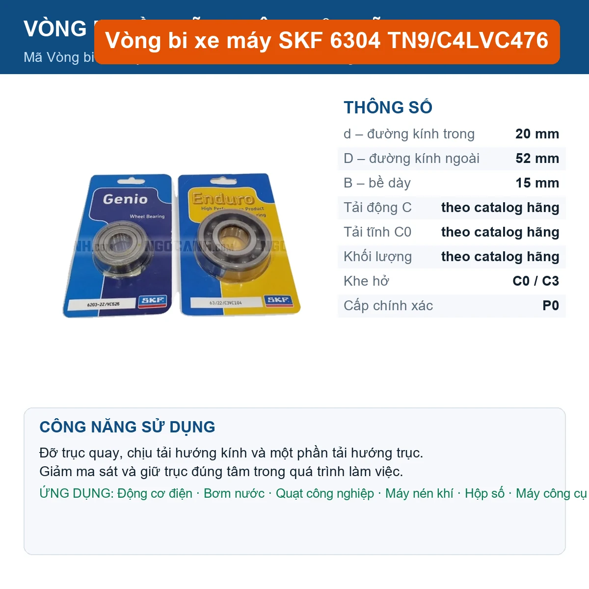 Vòng bi SKF 6304 TN9/C4LVC476 20x52x15mm — Ảnh đăng sản phẩm (web)