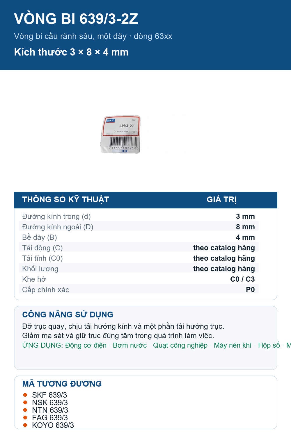Vòng bi SKF 639/3-2Z 3x8x4mm — Ảnh thông số (Pinterest)