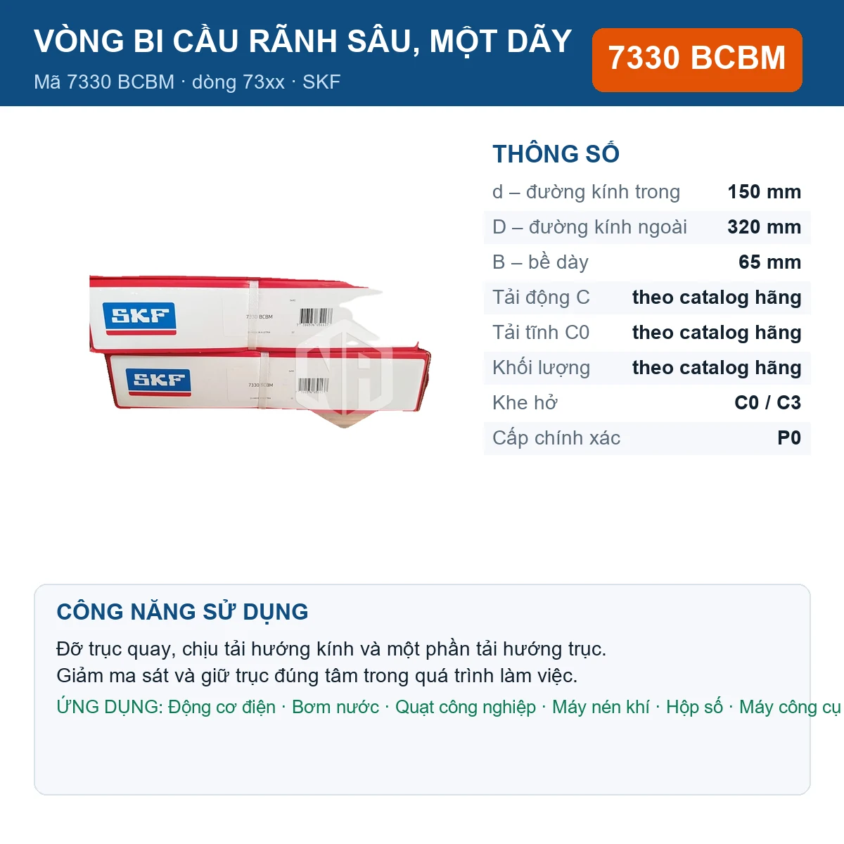Vòng bi SKF 7330 BCBM — kích thước 150x320x65mm