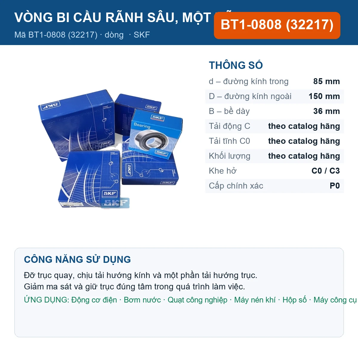 Vòng bi SKF BT1-0808 (32217) 85x150x36mm — Ảnh đăng sản phẩm (web)