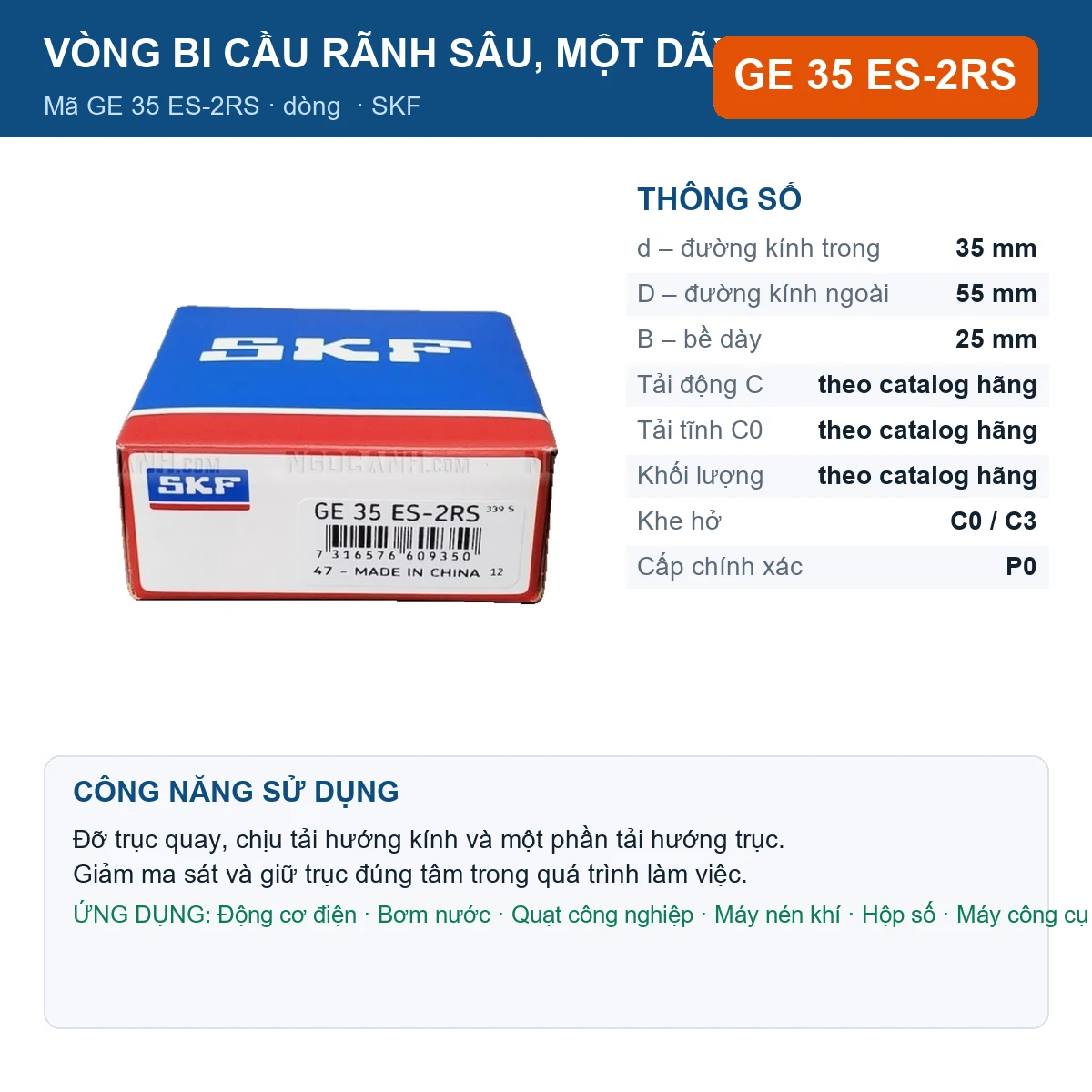 Vòng bi SKF GE 35 ES-2RS — kích thước 35x55x25mm