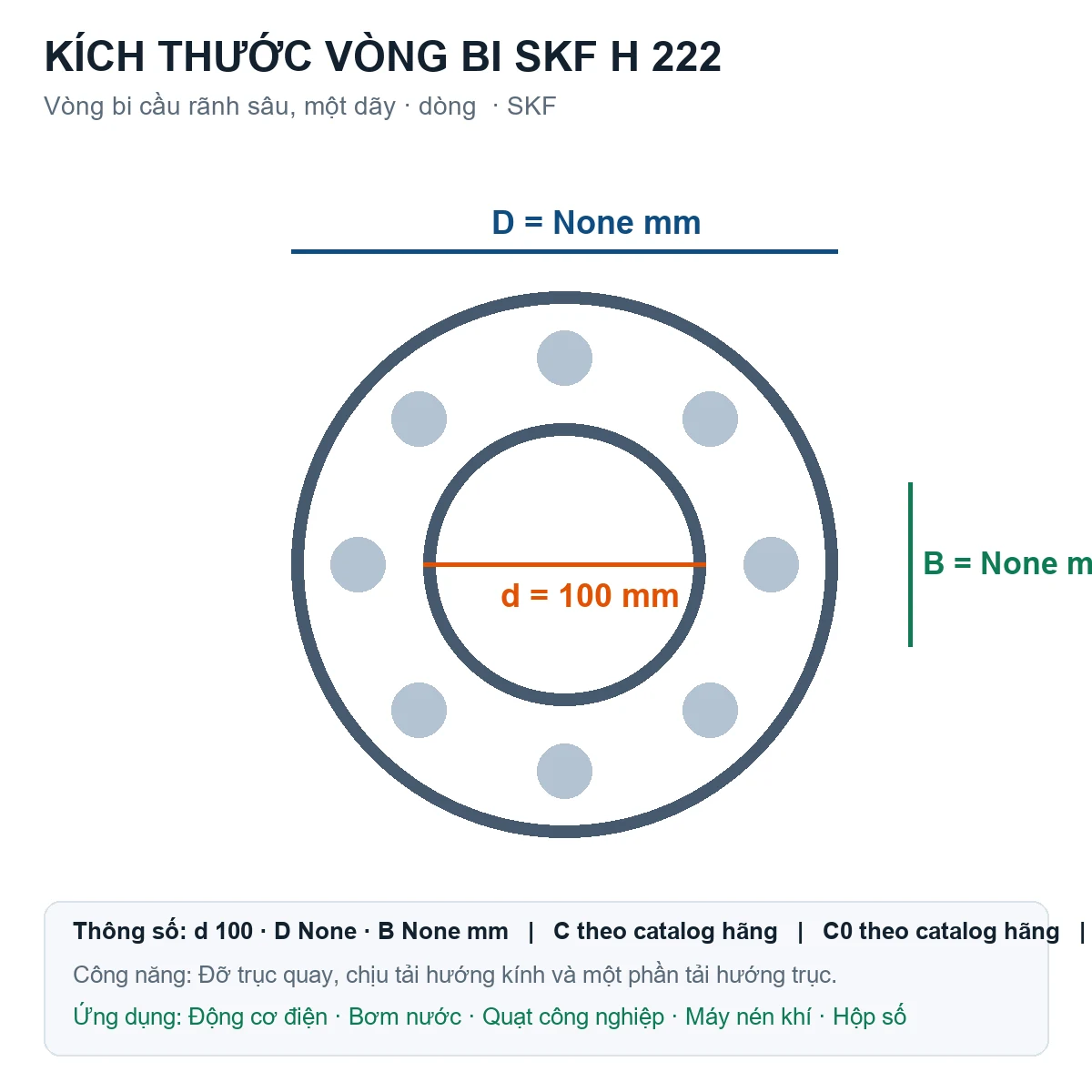 Vòng bi SKF H 222 100mm — Bản vẽ kích thước (Google Images)