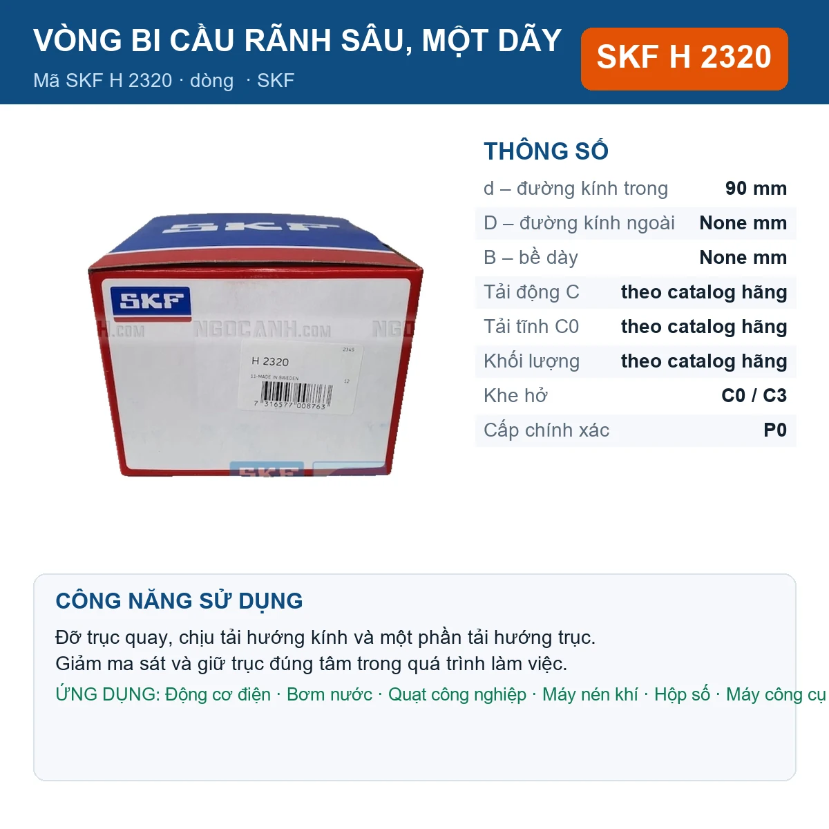 Vòng bi SKF H 2320 90mm — Ảnh đăng sản phẩm (web)