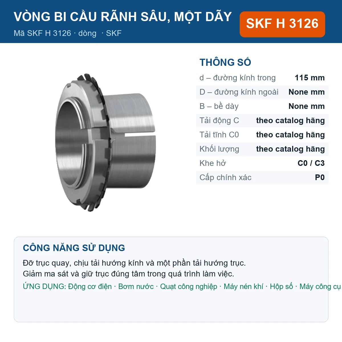 Vòng bi SKF H 3126 115mm — Ảnh đăng sản phẩm (web)