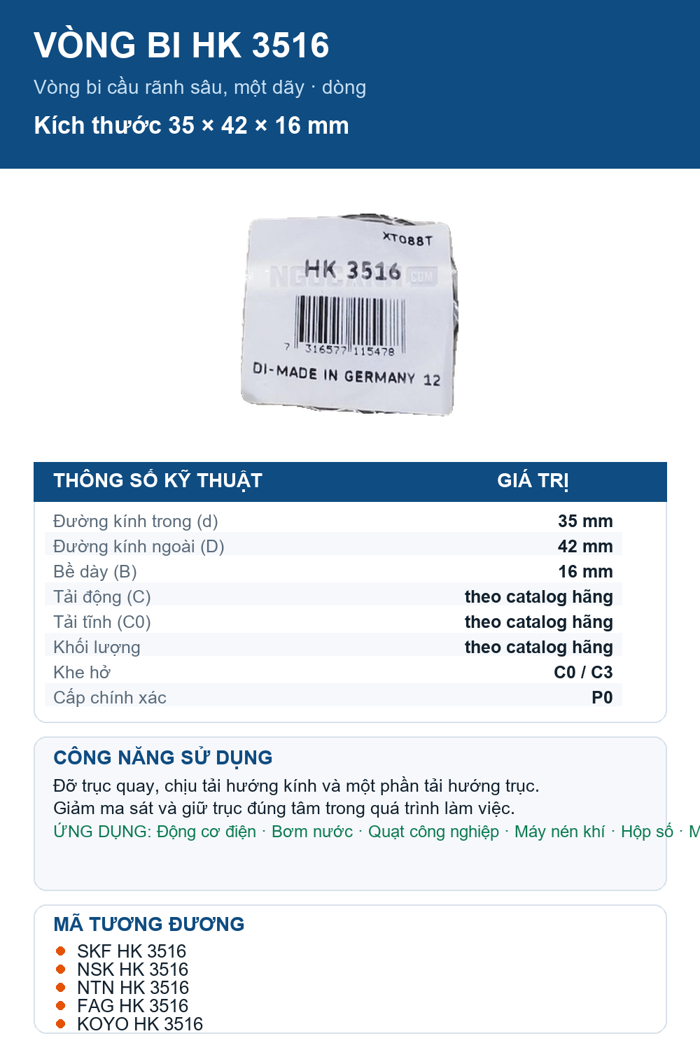 Vòng bi SKF HK 3516 35x42x16mm — Ảnh thông số (Pinterest)