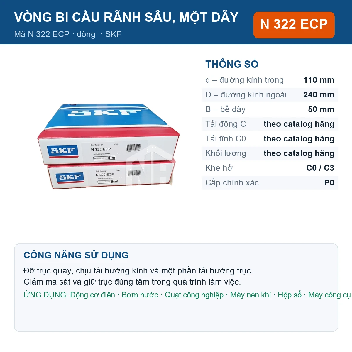 Vòng bi SKF N 322 ECP 110x240x50mm — Ảnh đăng sản phẩm (web)