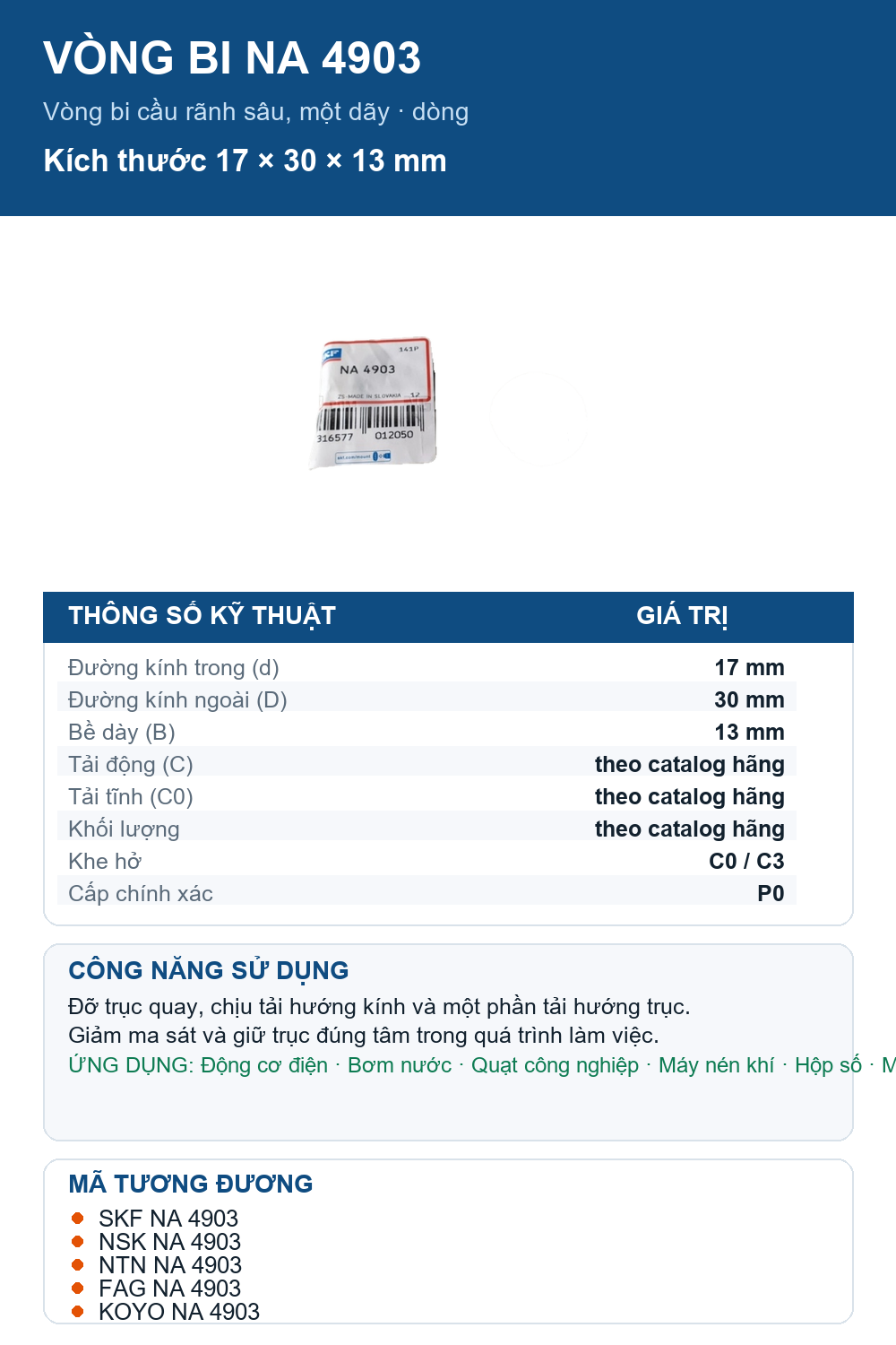 Vòng bi SKF NA 4903 17x30x13mm — Ảnh thông số (Pinterest)