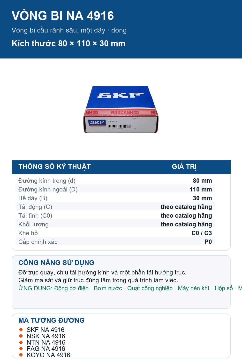 Vòng bi SKF NA 4916 80x110x30mm — Ảnh thông số (Pinterest)