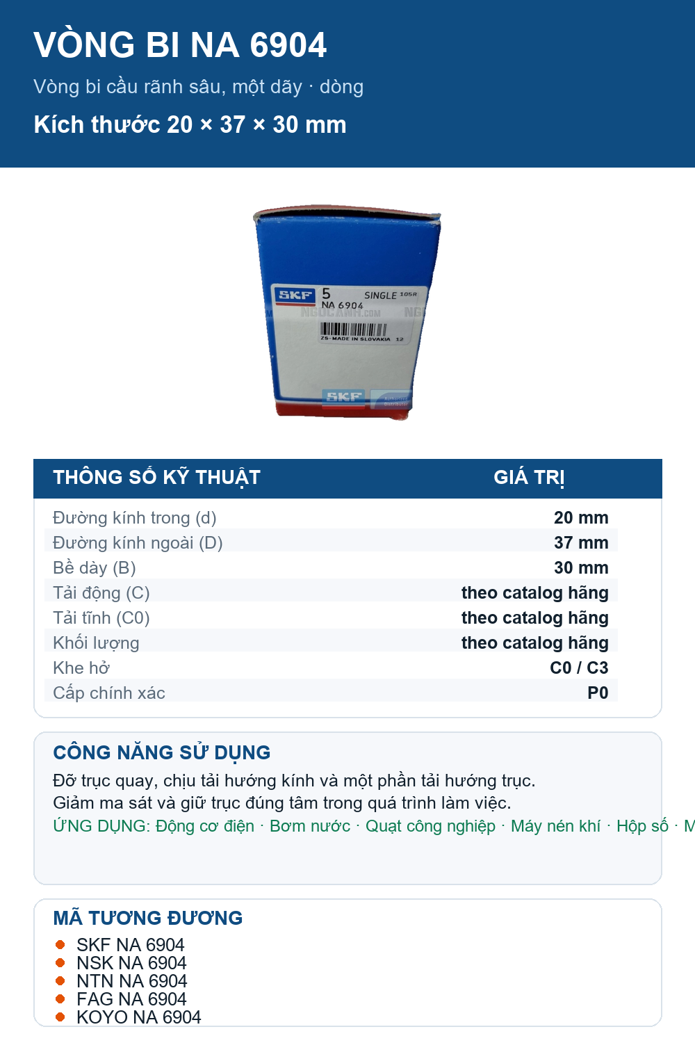 Vòng bi SKF NA 6904 20x37x30mm — Ảnh thông số (Pinterest)