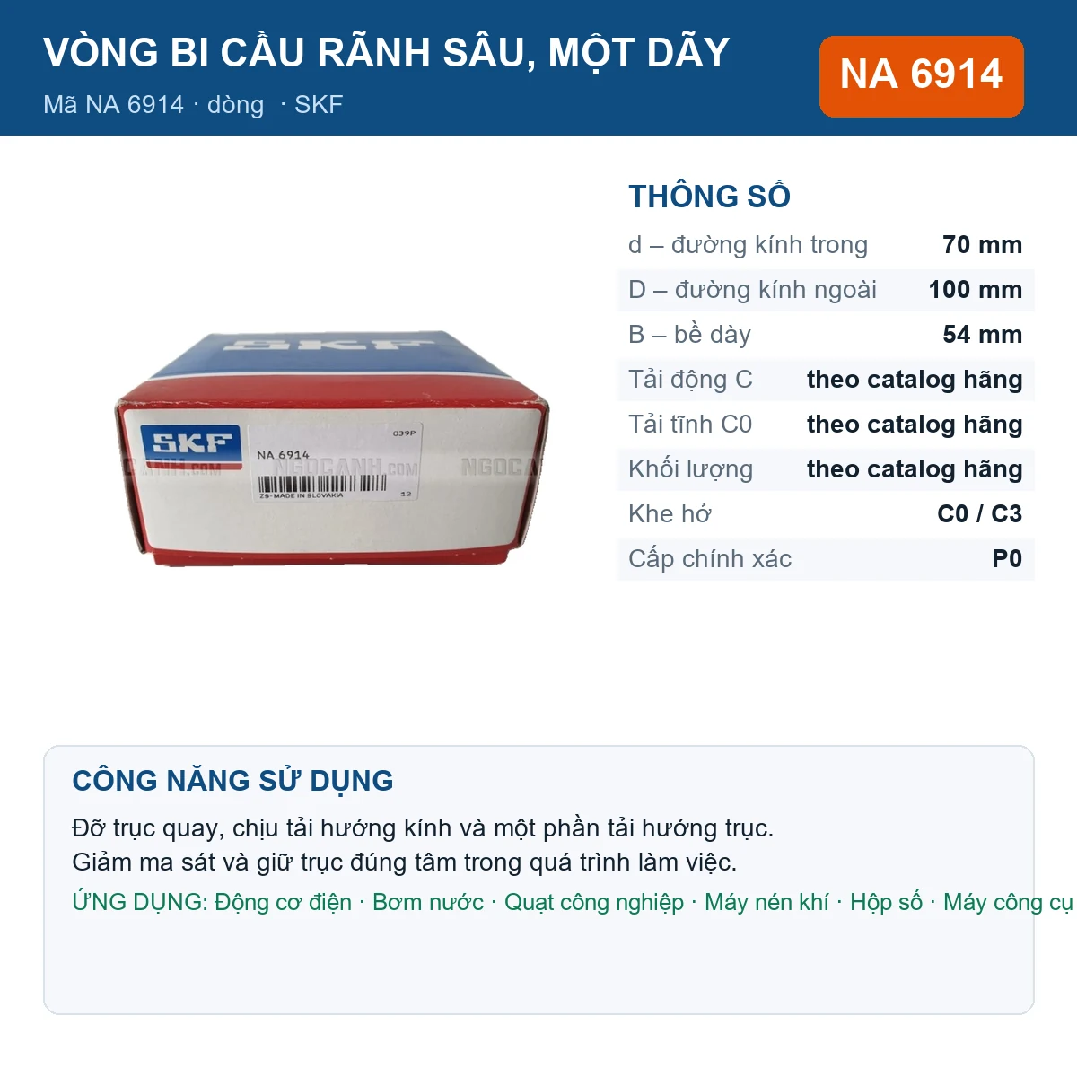 Vòng bi SKF NA 6914 — kích thước 70x100x54mm