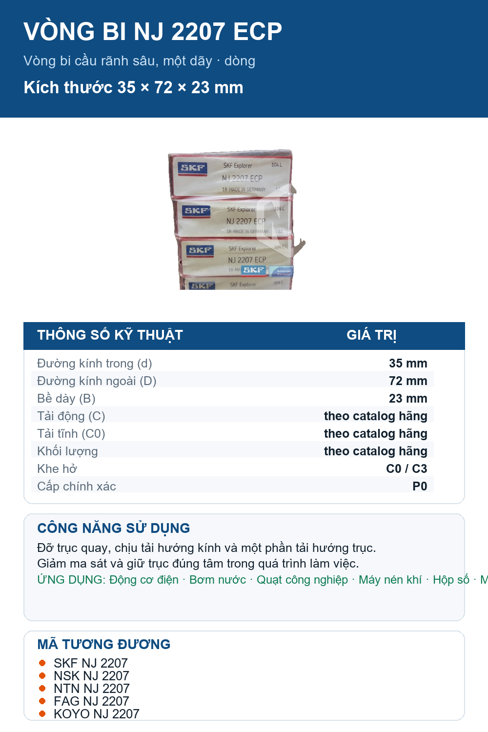 Vòng bi SKF NJ 2207 ECP 35x72x23mm — Ảnh thông số (Pinterest)