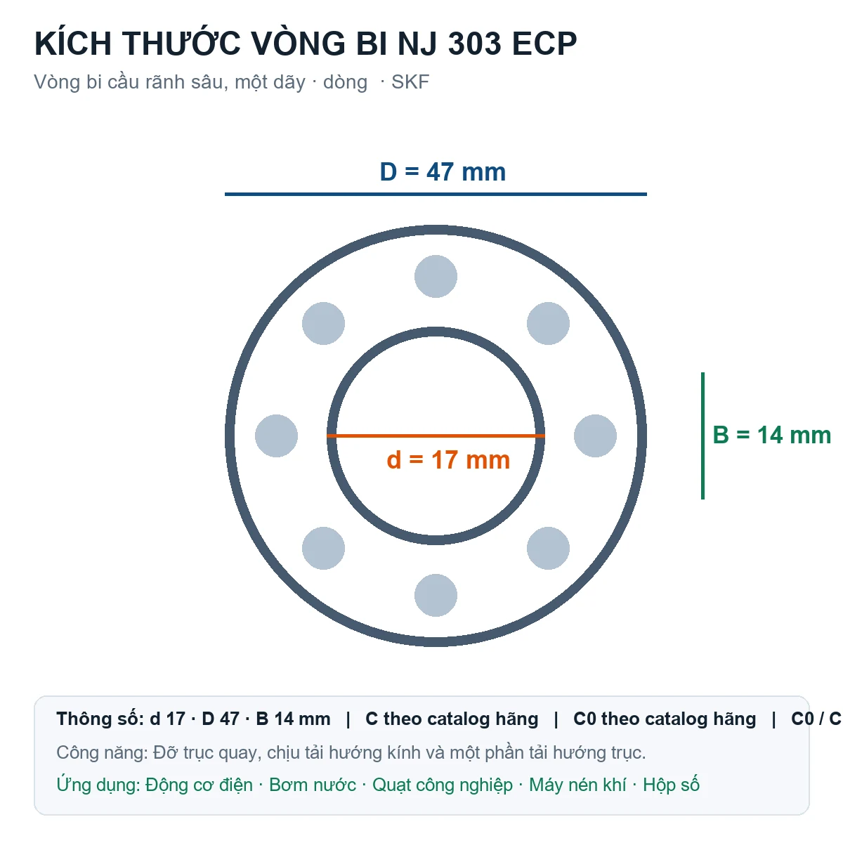 Vòng bi SKF NJ 303 ECP 17x47x14mm — Bản vẽ kích thước (Google Images)