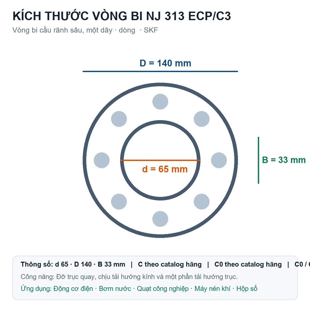 Vòng bi SKF NJ 313 ECP/C3 65x140x33mm — Bản vẽ kích thước (Google Images)