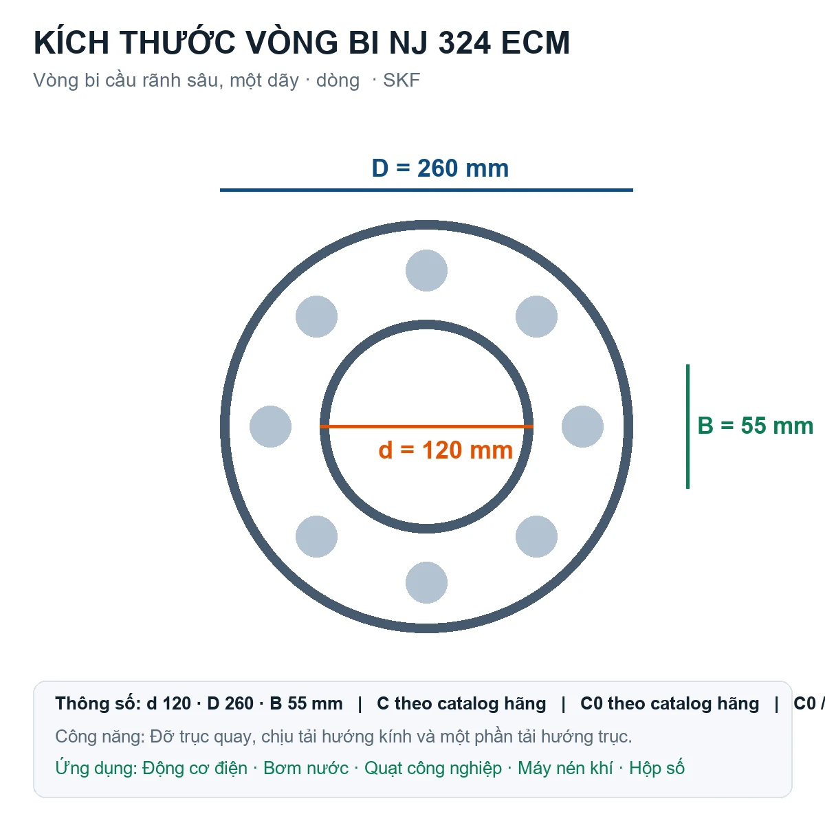 Vòng bi SKF NJ 324 ECM 120x260x55mm — Bản vẽ kích thước (Google Images)