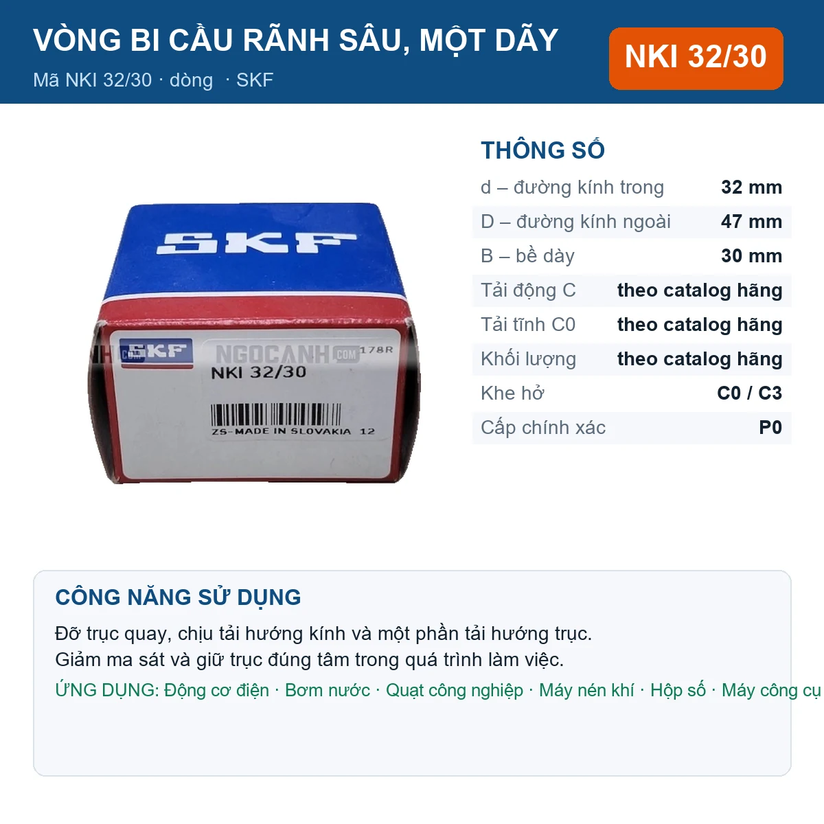 Vòng bi SKF NKI 32/30 32x47x30mm — Ảnh đăng sản phẩm (web)
