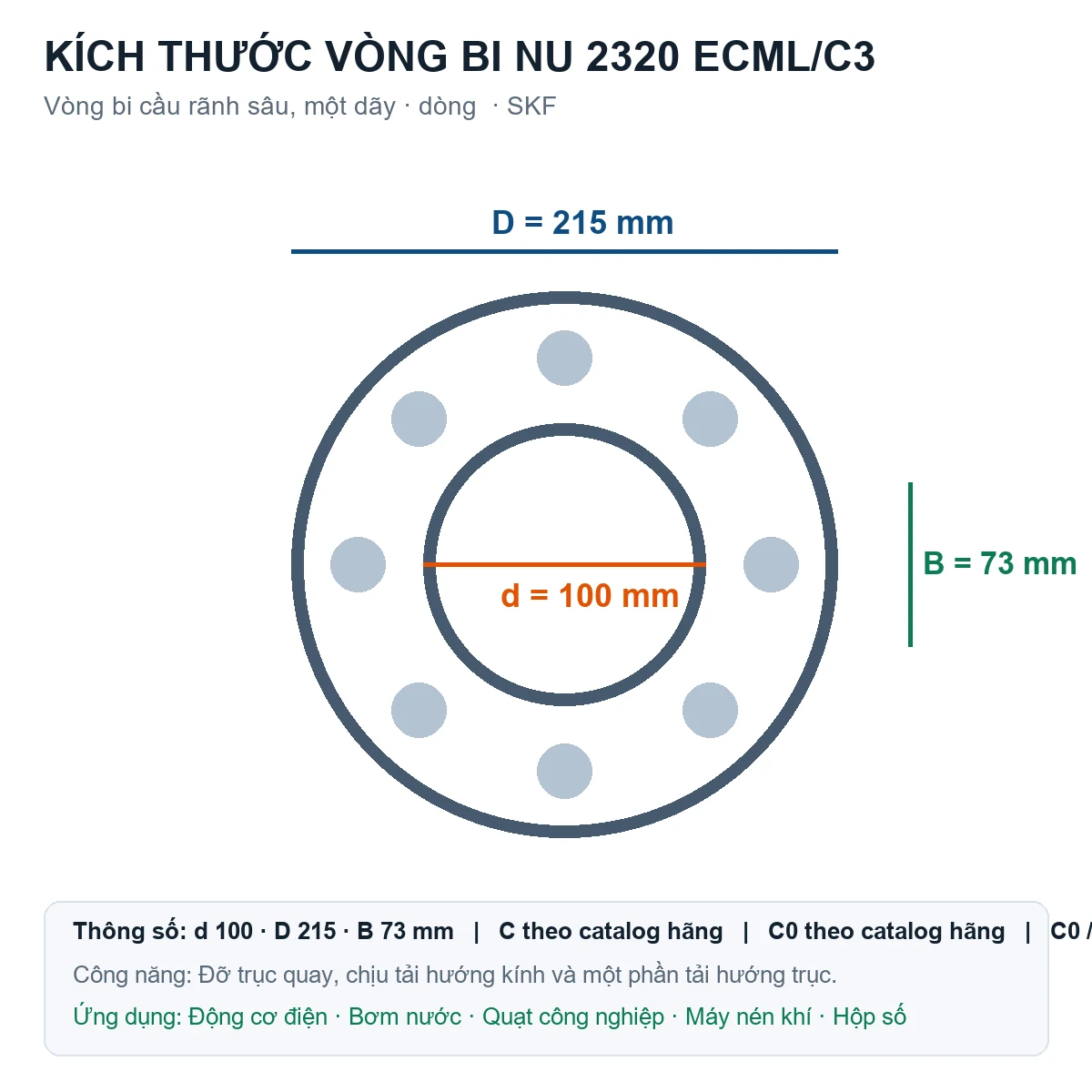 Vòng bi SKF NU 2320 ECML/C3 100x215x73mm — Bản vẽ kích thước (Google Images)